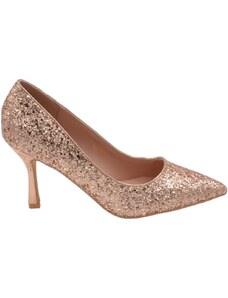 Malu Shoes Decollete' donna a punta glitterato oro rosa champagne tacco martini 8 cm linea comoda elegante scarpe cerimonie eventi