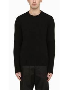 Prada Maglia girocollo nera in lana cashmere con logo