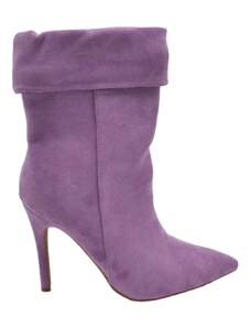 Malu Shoes Tronchetto stivaletto camoscio viola donna linea Basic con tacco a spillo 12 cm arricciato alla caviglia con zip a punta
