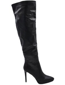Malu Shoes Stivali donna nero sopra al ginocchio pelle a punta con plateau sottile tacco a spillo 12 cm aderente
