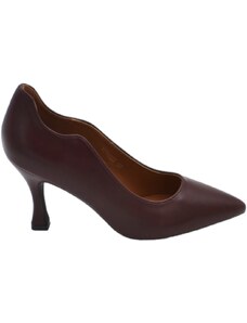 Malu Shoes Decollete' scarpa donna a punta in pelle bordeaux opaca con tacco cono 7 cm e bordo asimmetrico comoda stabile