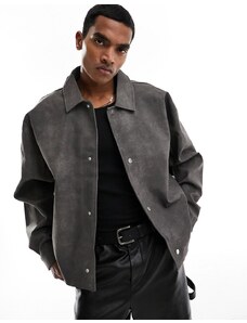 ASOS DESIGN - Camicia giacca oversize in pelle sintetica nero slavato