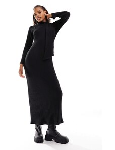 ASOS DESIGN - Vestito lungo a maniche lunghe nero con dettaglio a sciarpa