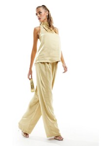 Flounce London - Pantaloni ampi in raso color oro in coordinato