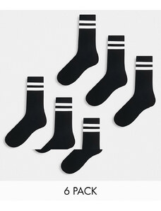 New Look - Confezione da 3 paia di calzini sportivi a righe neri-Nero