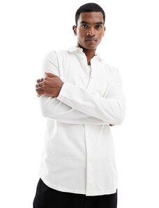 River Island - Camicia in jersey piqué bianca a maniche lunghe-Bianco