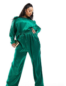Flounce London Plus - Pantaloni ampi in raso verde smeraldo in coordinato