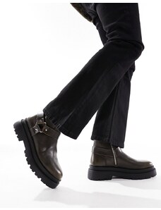 ASOS DESIGN - Stivali western stile chelsea marroni con dettaglio argento-Grigio