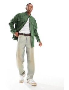 ASOS DESIGN - Camicia oversize anni '90 effetto lana verde scuro a spina di pesce