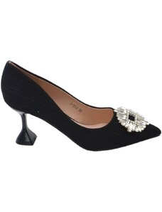 Malu Shoes Decollete' donna a punta glitterato nero tacco martini 8 cm linea elegante con spilla gioiello comodo eventi