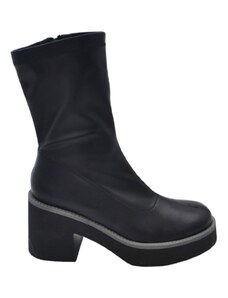 Malu Shoes Tronchetti platdorm donna nero opaco a punta tonda tacco comodo doppio 5cm con plateau effetto calzino zip moda
