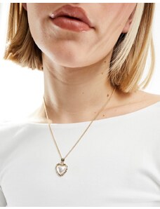 ASOS DESIGN - Collana dorata con ciondolo a cuore con perla sintetica-Oro