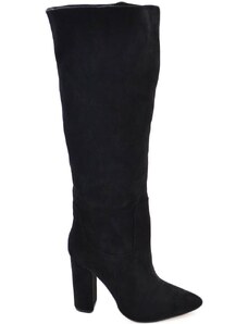 Malu Shoes Stivali donna nero camoscio a punta con tacco largo comodo 10 cm gambale largo polpaccio comodo elastico