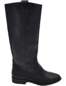 Corina Stivali donna alto a punta tonda nero liscio gambale rigido al ginocchio tacco quadrato basso 2 cm moda con zip