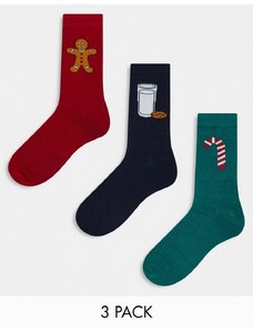 Jack & Jones - Confezione regalo con 3 paia di calzini multicolore con stampa natalizia