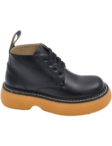 Malu Shoes Stivale anfibio scarpa donna nero alla caviglia lacci gomma alta ambra platform oversize 4 cm