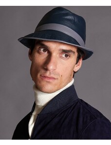 Cappello da uomo in pelle blu stile borsalino D'Arienzo