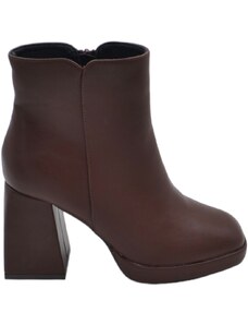 Malu Shoes Tronchetto donna stivaletto marrone punta quadrata tacco doppio 8 cm plateau zeppa 2 cm zip alla caviglia moda casual