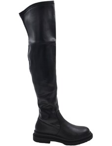 Malu Shoes Stivali combat pelle nero con zeppa carrarmato 3 cm alti al ginocchio scollo retro gambale morbido aderente