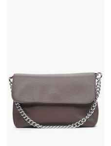 Women's Dark Brown Leather Crossbody Bag with Silver Chain Estro ER00113764