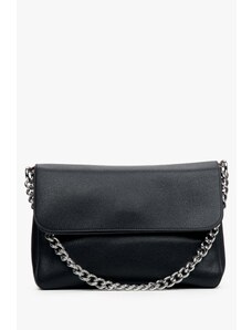 Women's Black Leather Crossbody Bag with Silver Chain Estro ER00113761
