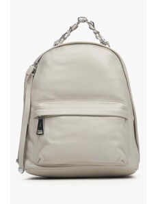Women's Light Grey Leather Backpack with Silver Details Estro ER00113752