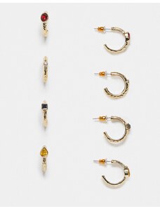 Accessorize - Confezione da 4 orecchini a cerchio piccoli dorati con pietre-Oro