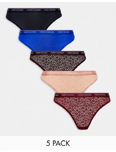 Tommy Hilfiger - Premium Essentials - Confezione da 5 paia di perizomi con elastico in vita con logo multicolore