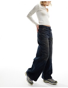 COLLUSION - X013 - Jeans a fondo ampio a vita medio alta lavaggio scuro-Blu