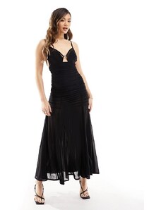 ASOS DESIGN - Vestito lungo trasparente con godet nero con cut-out