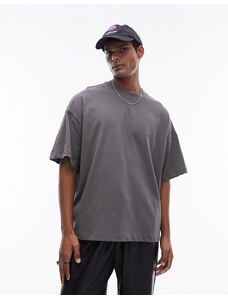 Topman - T-shirt premium oversize con spalle scese antracite-Grigio