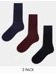 ASOS DESIGN - Confezione da 3 paia di calzini a coste multicolore