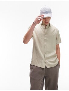 Topman - Camicia a maniche corte vestibilità comoda in jacquard color pietra con motivo stile bandana-Neutro