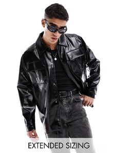 ASOS DESIGN - Camicia giacca oversize in pelle sintetica nera-Nero