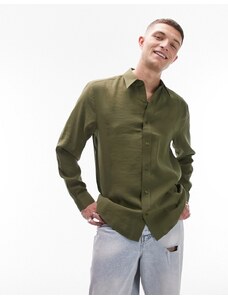 Topman - Camicia a maniche lunghe regular fit in modal kaki-Verde
