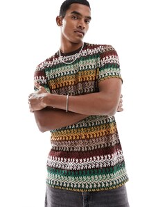 ASOS DESIGN - T-shirt in maglia all'uncinetto multicolore