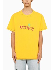 ERL T-shirt girocollo gialla con usure