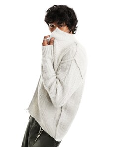Weekday - Mattias - Cardigan con zip in misto lana a trecce bianco sporco con zip