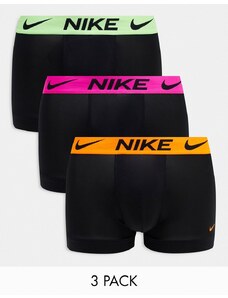 Nike - Dri-Fit Essential Micro - Confezione da 3 boxer aderenti neri in microfibra Dri-Fit con vita elasticizzata arancione, rosa e verde fluo-Nero