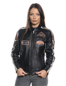 Leather Trend Motociclista Donna - Biker Donna Nero Tamponato in vera pelle