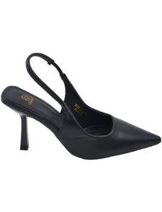Malu Shoes Scarpe decollete slingback donna elegante punta in ecopelle opaca nera tacco 10 cm cerimonia cinturino retro tallone