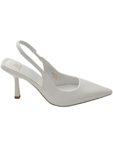 Malu Shoes Scarpe decollete slingback donna elegante punta in ecopelle opaca bianca tacco 10 cm cerimonia cinturino retro tallone