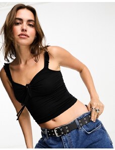 Cotton On - Crop top milkmaid in jersey nero