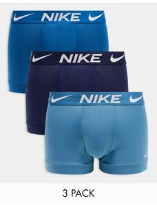Nike - Essential - Confezione da 3 paia di boxer aderenti in microfibra Dri-Fit blu e blu navy-Multicolore