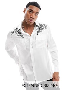 ASOS DESIGN - Camicia comoda in raso bianca con dettaglio stile western-Bianco