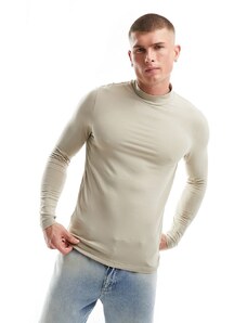 ASOS DESIGN - T-shirt attillata a maniche lunghe beige-Neutro