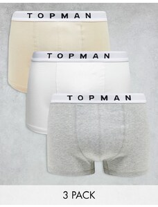 Topman - Confezione da 3 boxer aderenti colori grigio mélange, bianco e pietra-Multicolore