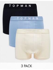 Topman - Confezione da 3 boxer aderenti neri, color pietra e blu-Multicolore