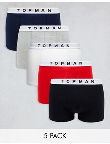Topman - Confezione da 5 boxer aderenti colori nero, grigio mélange, blu navy, bianco e rosso-Multicolore