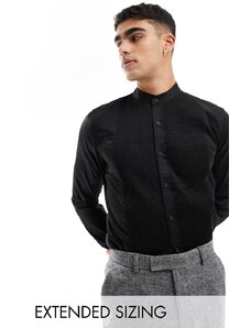 ASOS DESIGN - Camicia da abito elegante skinny in rasatello nero con pettorina